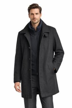 2000s Jacob Siegel Black Wool Blend Topcoat with Built in Bib  42L